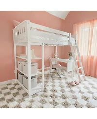 Max & Lily Loft Bed, Solid Wood High Bed with Bookcase and Desk for Kids