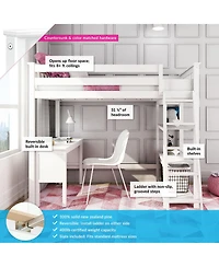 Max & Lily Loft Bed, Solid Wood High Bed with Bookcase and Desk for Kids