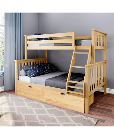 Max & Lily Solid Wood Bunk Bed with Storage Drawers and Ladder for Kids