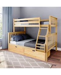 Max & Lily Solid Wood Bunk Bed with Storage Drawers and Ladder for Kids