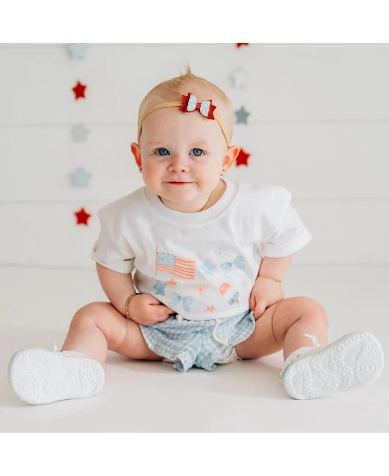 Sweet Wink Baby Girls Patriotic Watercolor Short Sleeve Romper