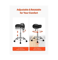 Sugift Ergonomic Saddle Stool with Wheels, 450 lbs Capacity Height Adjustable Pu Leather Swivel Chair for Salon Spa Massage Clinic