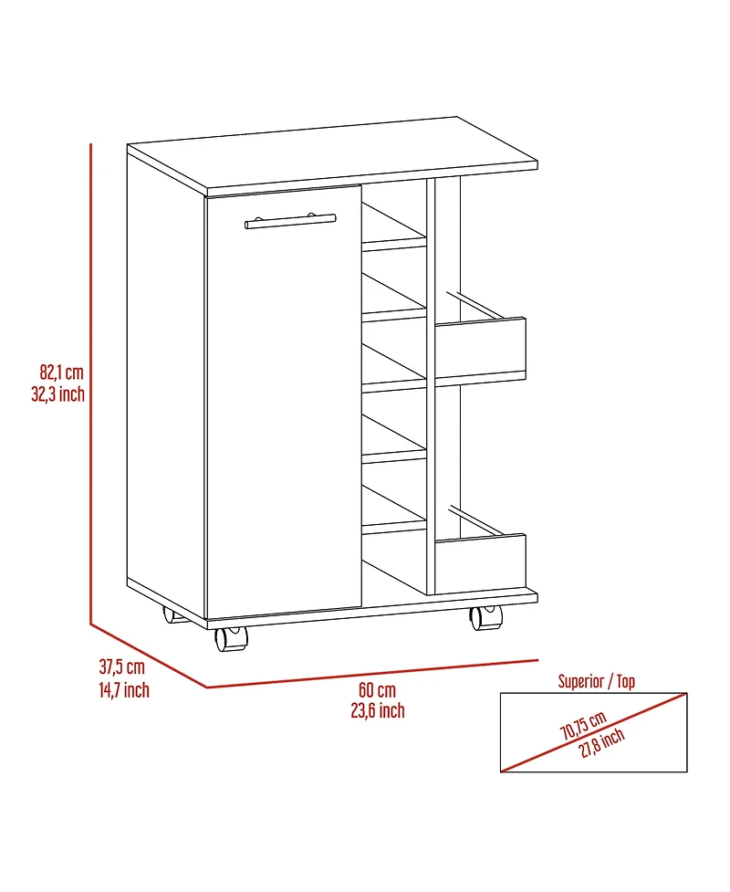 Flynama Bar Cart with Divided Cabinet, 6 Liquor Cubbies and 2 Shelves