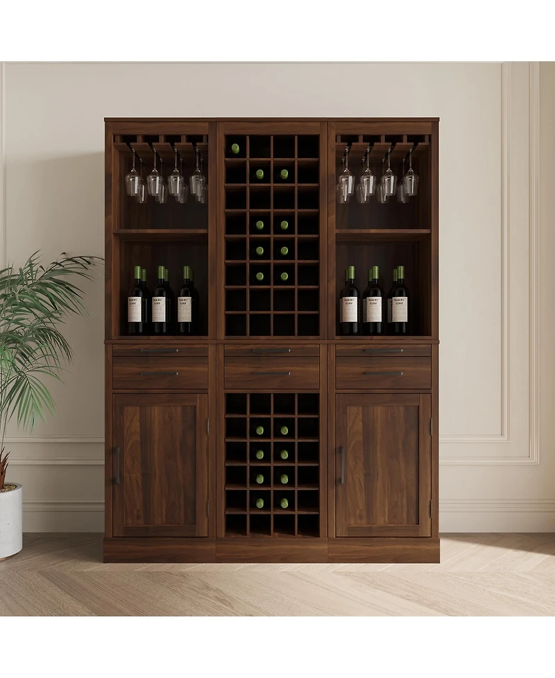 Flynama Modular Wine Bar Cabinet with Hutch and Storage
