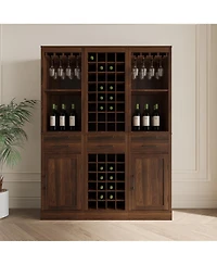 Flynama Modular Wine Bar Cabinet with Hutch and Storage