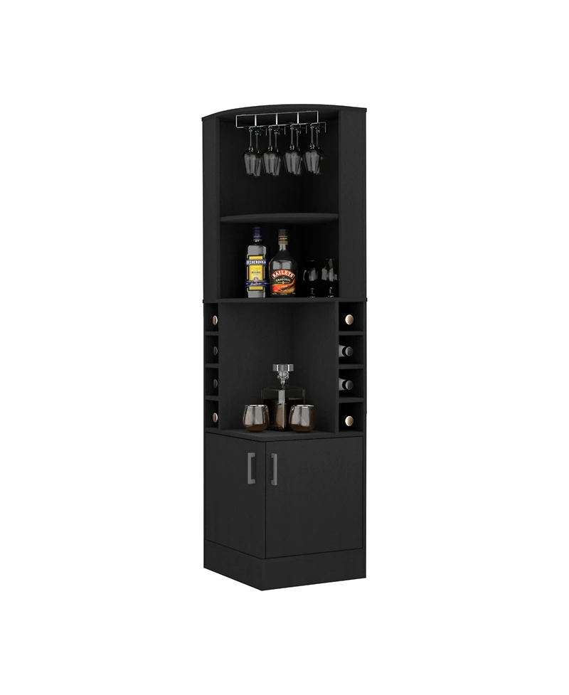 Flynama Corner Bar Cabinet with Double Door, Glass Rack and 8 Built-in Wine Rack