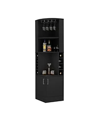 Flynama Corner Bar Cabinet with Double Door, Glass Rack and 8 Built-in Wine Rack