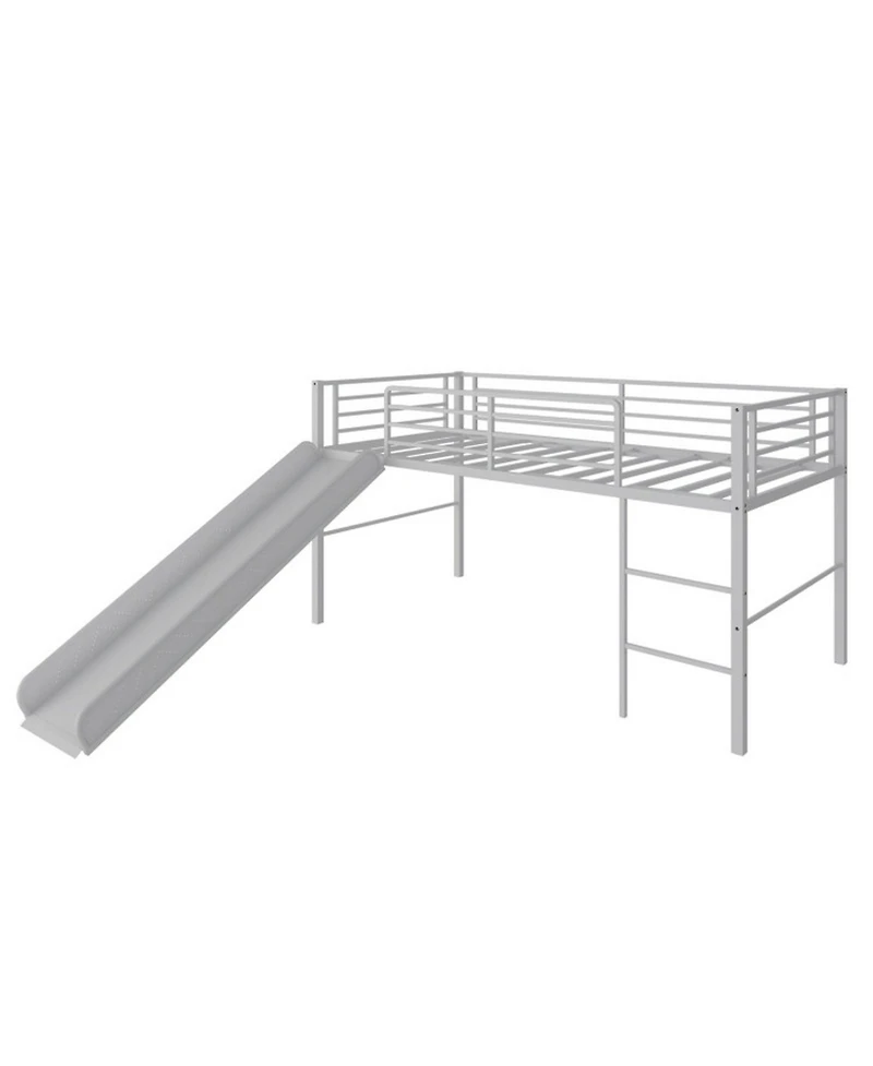 Gouun Twin Metal Loft Bed with Slide, Dual Handrails and Built-in 3-Step Ladder