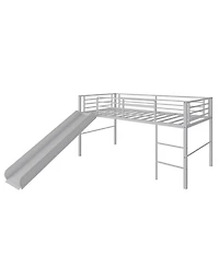 Gouun Twin Metal Loft Bed with Slide, Dual Handrails and Built-in 3-Step Ladder