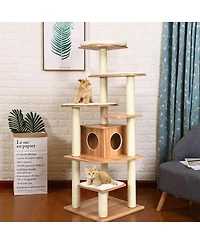 Cozito Cat Tree 7-Layer Wooden Tower with Sisal Posts and Condo