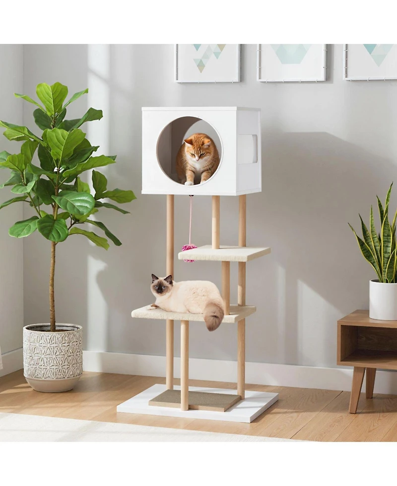 Cozito Cat Tower 40 in Wood with 2 Corrugated Cardboard Pads