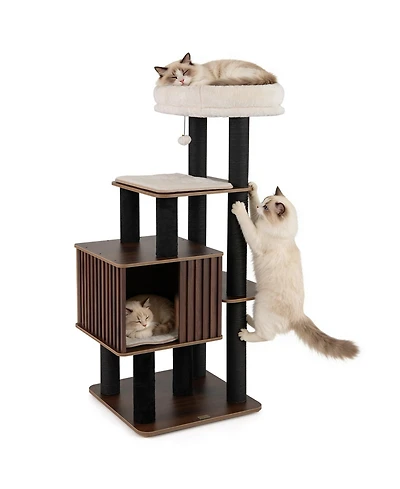 Cozito Cat Tree 53.5 inch Wooden with Padded Top Perch and Condo