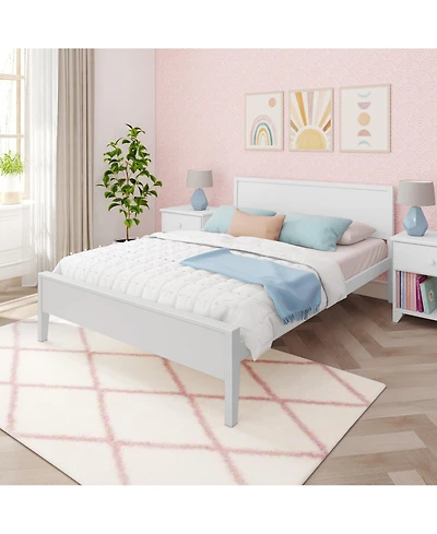 Max & Lily Queen Bed Frame, Solid Wood Classic Platform with Panel Headboard for Kids