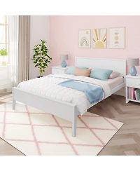 Max & Lily Queen Bed Frame, Solid Wood Classic Platform with Panel Headboard for Kids