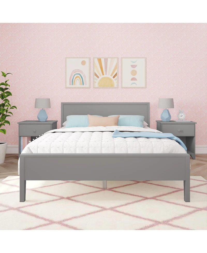 Max & Lily Queen Bed Frame, Solid Wood Classic Platform with Panel Headboard for Kids