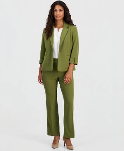 Anne Klein Essentials Petite Knit Roll Tab Blazer Pull On Knit Trousers