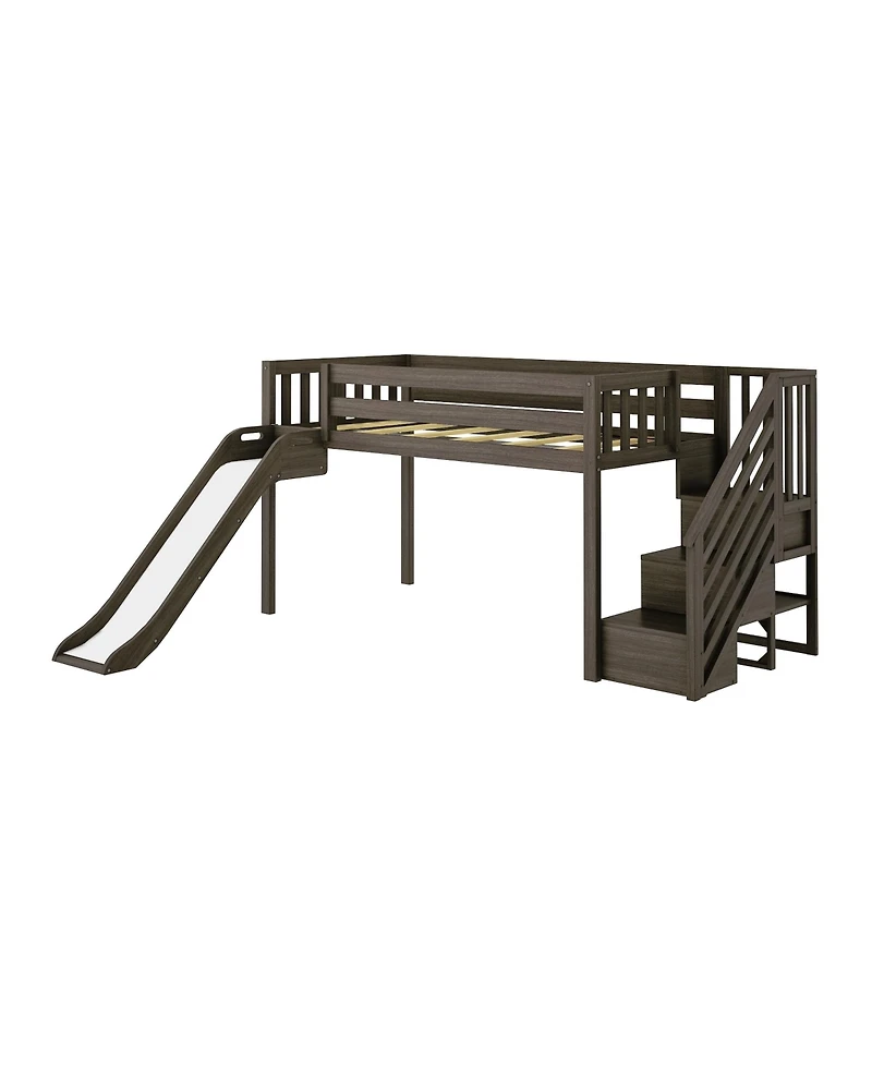 Max & Lily Low Loft With Stairs, Easy Slide and Orange Camper Van Curtain