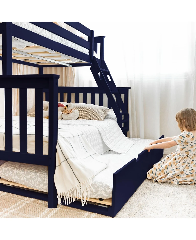 Max & Lily Solid Wood Bunk Bed, Twin over Full with Storage Trundle and Ladder for Kids