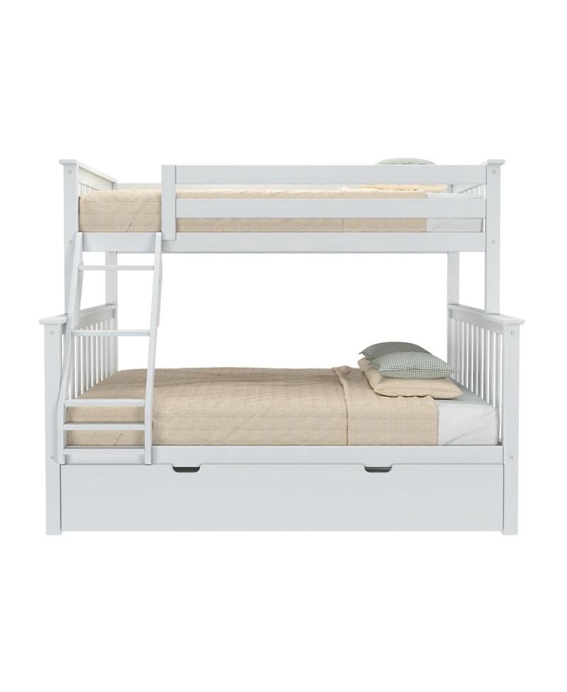 Max & Lily Solid Wood Bunk Bed, Twin over Full with Storage Trundle and Ladder for Kids