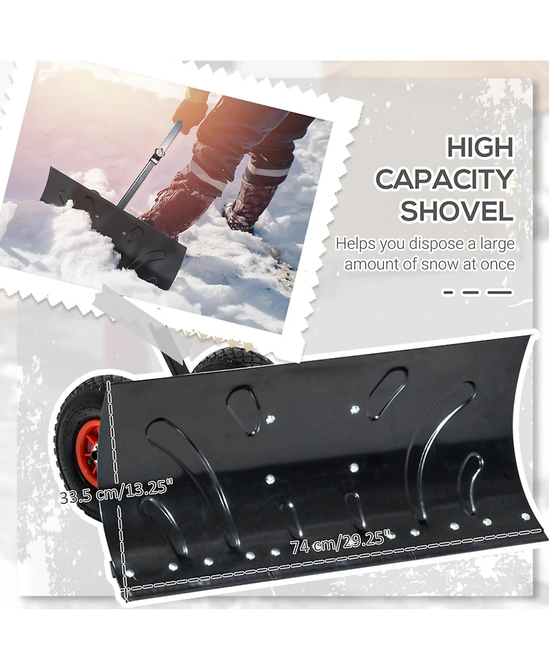 Outsunny Snow Shovel, Rolling Pusher with 29" Blade, Wheels & Tilt,