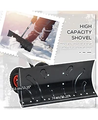 Outsunny Snow Shovel, Rolling Pusher with 29" Blade, Wheels & Tilt,