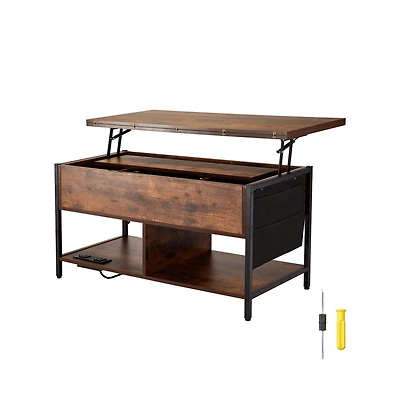 Sugift Lift Top Coffee Table with Usb Charging, Led Ambient Light, and Hidden Storage