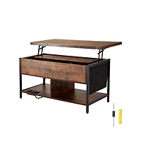Sugift Lift Top Coffee Table with Usb Charging, Led Ambient Light, and Hidden Storage