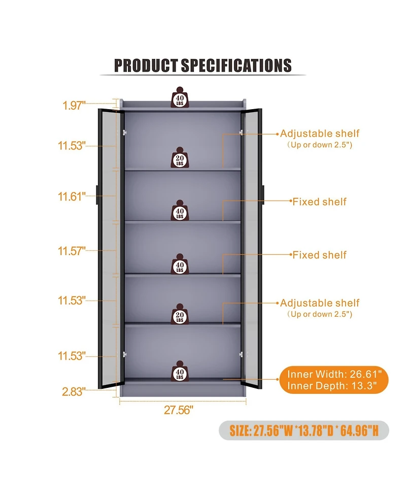 Vlsrka Display Cabinet with Doors and Adjustable Shelves