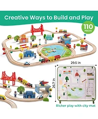 Tiny Land 110-Piece Wooden Train Set with Folding Storage Box