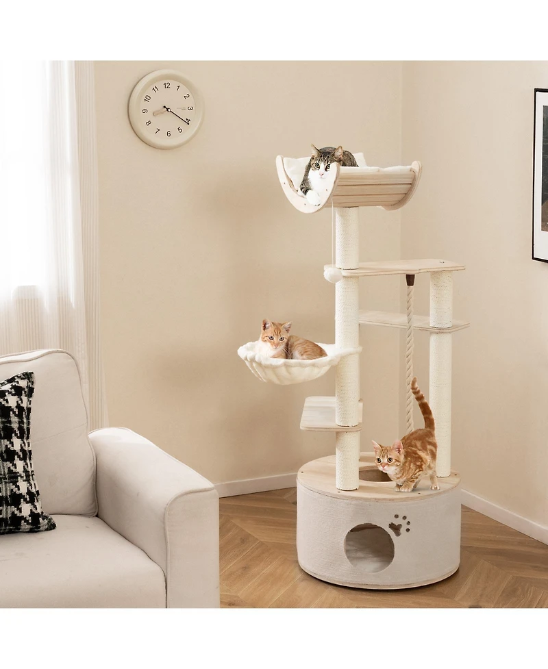 Cozito Cat Tree 55 inch Wooden with Washable Plush Cushions