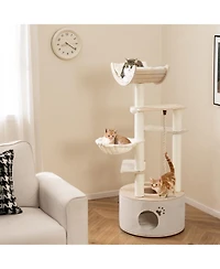 Cozito Cat Tree 55 inch Wooden with Washable Plush Cushions