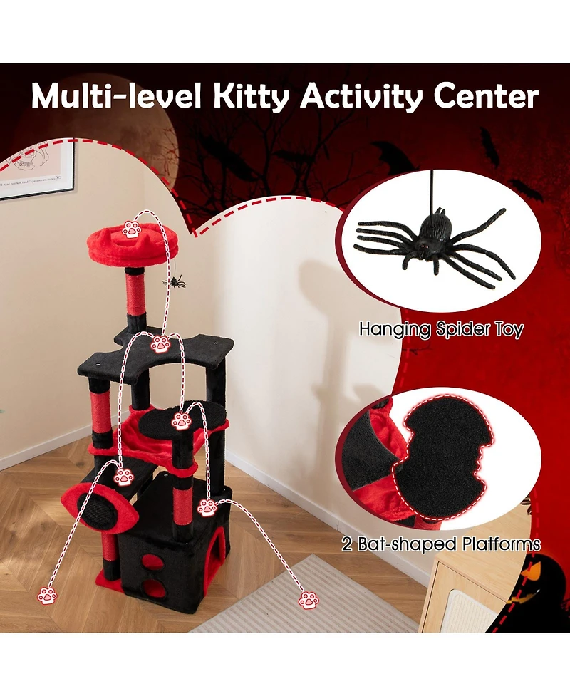 Cozito Cat Tree Gothic with Plush Perch and Spider Dangling Toy