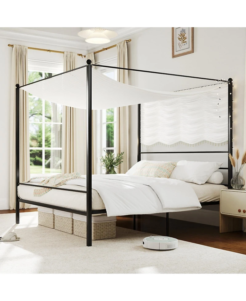 Gymax King Metal Canopy Platform Bed Frame Mattress Foundation w/ Slat Support