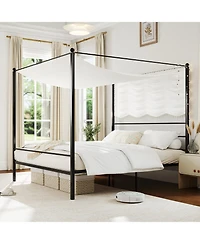 Gymax King Metal Canopy Platform Bed Frame Mattress Foundation w/ Slat Support