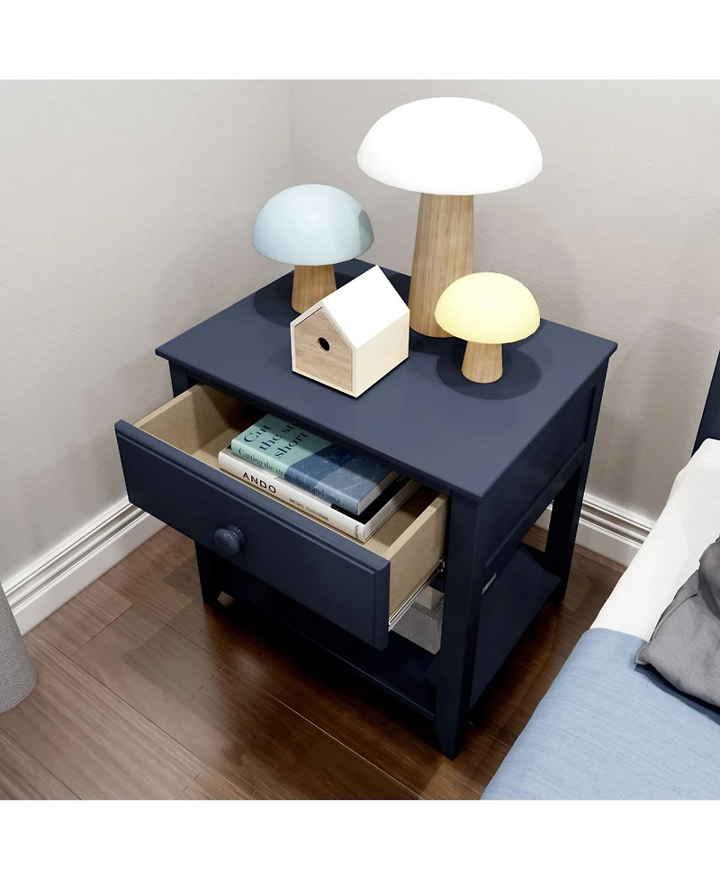 Max and Lily Nightstand with Storage Drawer, Small Solid Wood Bedside, Side Tables for Bedroom