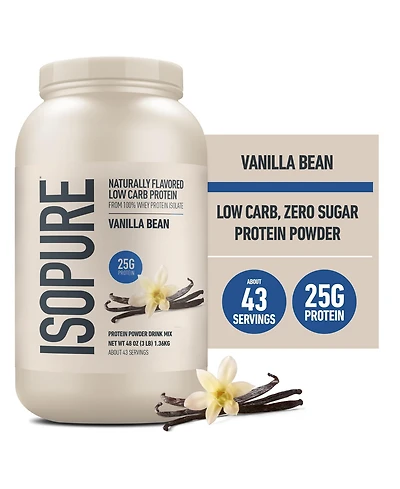 Isopure Low Carb Protein, Naturally Sweetened Vanilla Powder, 3 lb