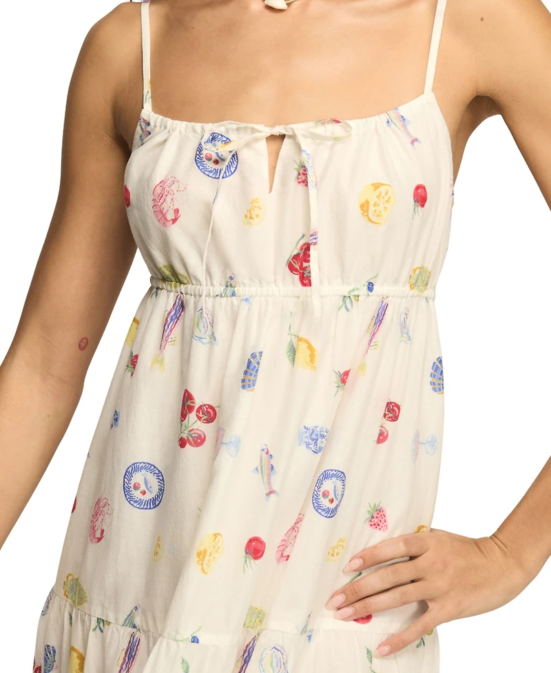 Lucky Brand Women's Printed Eyelet Tiered Cotton Midi Dress