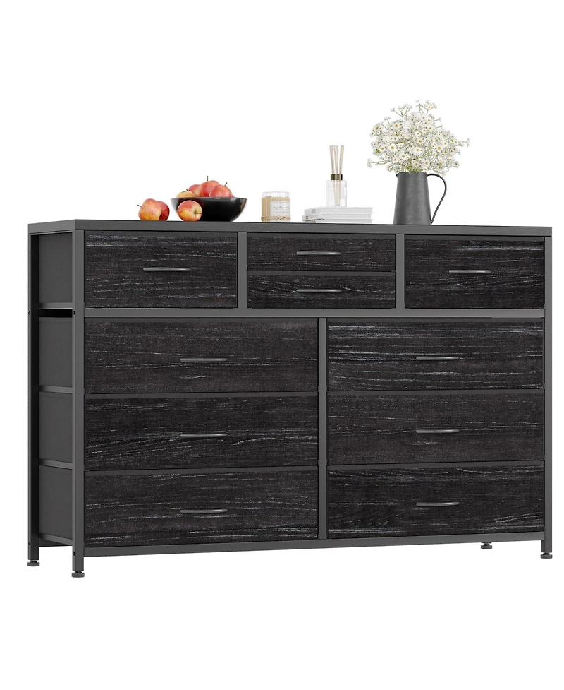 gaomon Wide 10 Drawer Fabric Dresser Tv Stand, Steel Frame Storage Chest with Wood Top