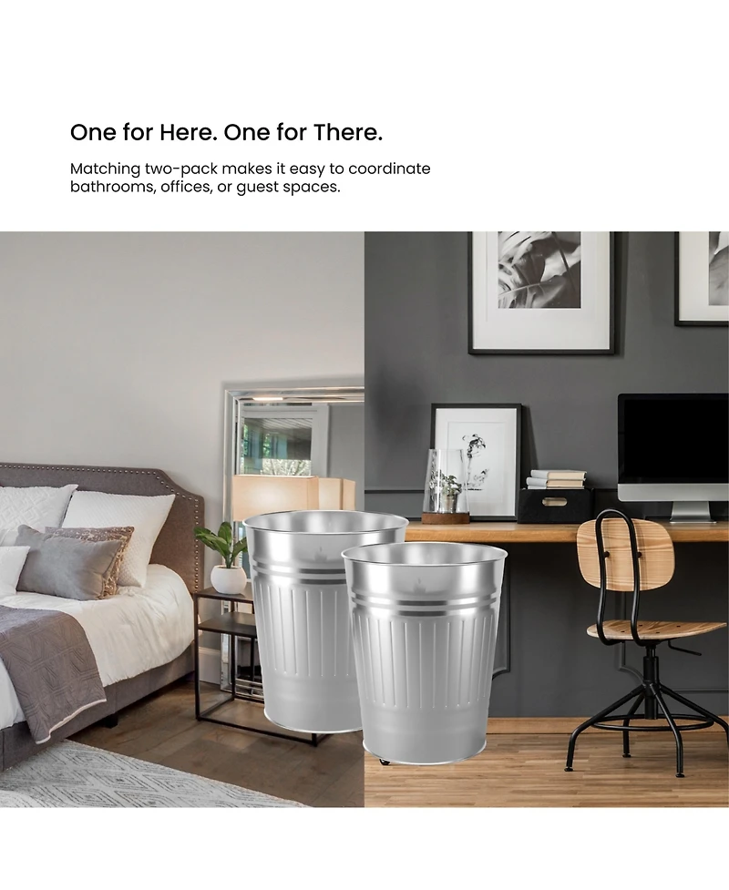 Home Zone Living 3 Gallon Rectangular Open Top Wastebasket, Stainless Steel, Matte Silver, 2 Pack with Trash Bags