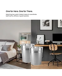 Home Zone Living 3 Gallon Rectangular Open Top Wastebasket, Stainless Steel, Matte Silver, 2 Pack with Trash Bags