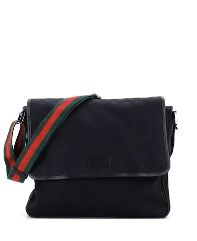 Pre-Owned Gucci Medium Web Strap Flap Messenger Gg Canvas