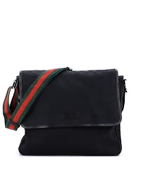 Pre-Owned Gucci Medium Web Strap Flap Messenger Gg Canvas