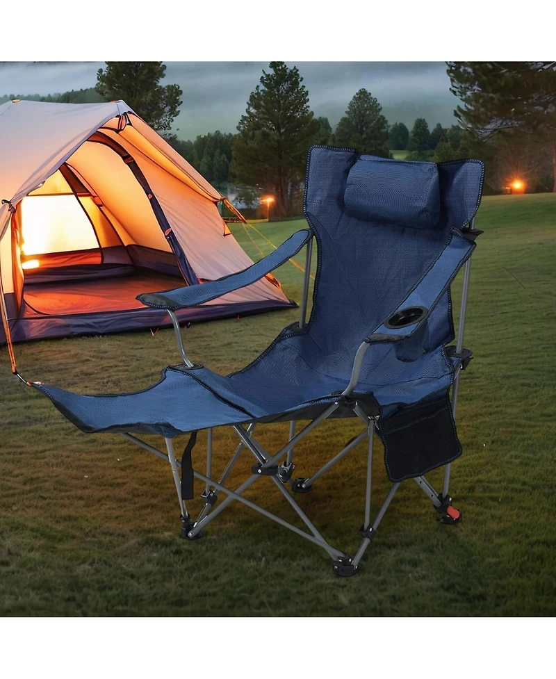 Rainsken Outdoor Camping Chair, Portable Folding Reclining Chair with 3-Level Adjustment, Side Pockets, Cup Holder and Carry Bag for Lawn, Picnic