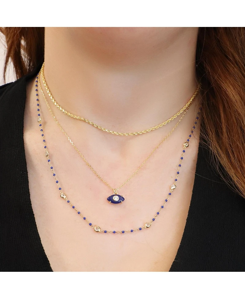 The Lovery Enamel Bead Cz Chain Necklace 14K Gold-Plated Sterling Silver