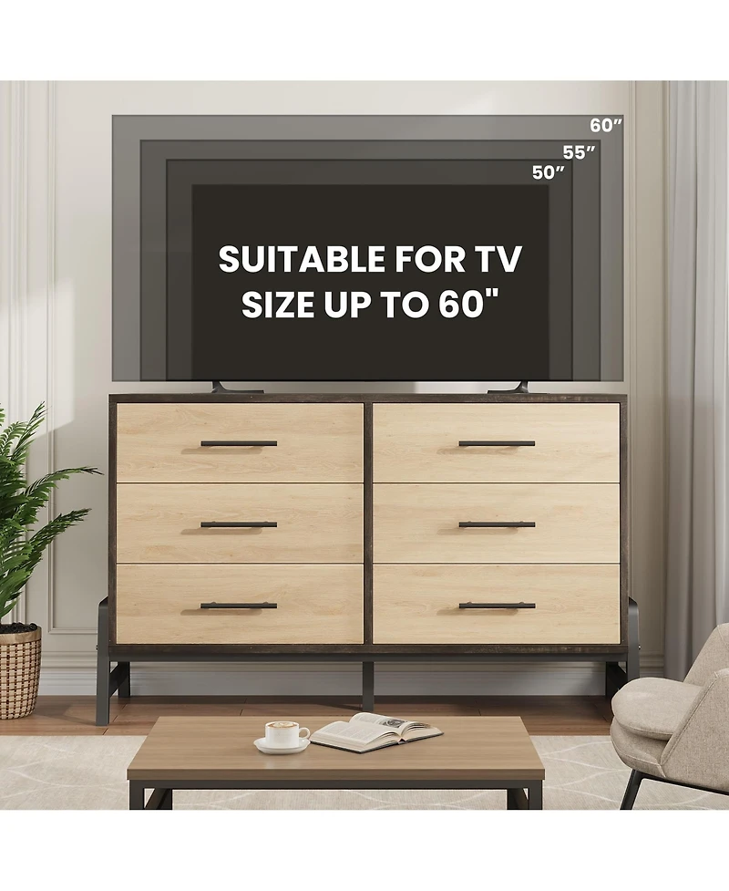 gaomon 6 Drawer Dresser for Bedroom, Freestanding Wooden Chest Storage