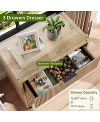 gaomon 3 Drawer Fluted Dresser for Bedroom, Modern Wide Chest of Drawers with Metal Legs