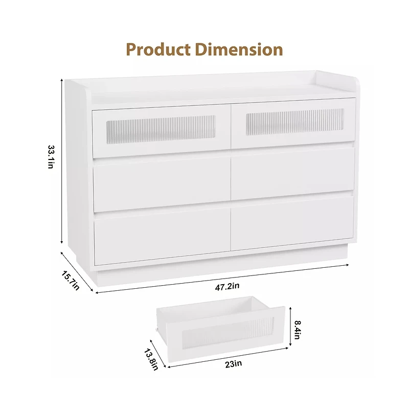 gaomon 6 Drawer Dresser with Led Lights, Wide Modern Wood Storage Chest for Bedroom Living Room