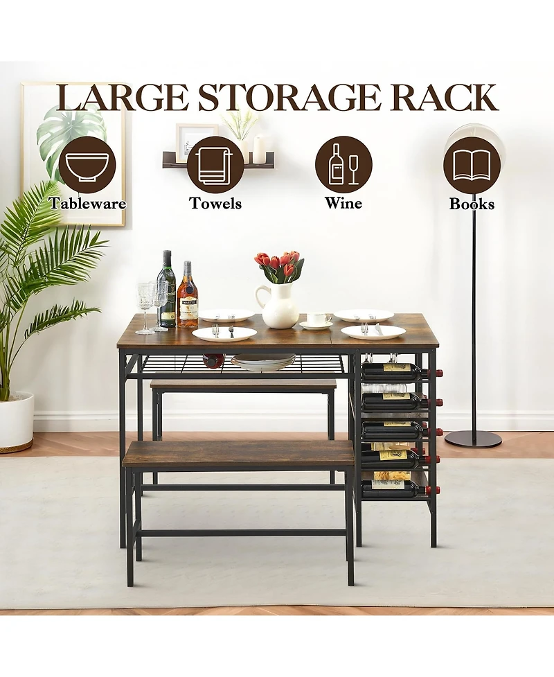 gaomon 3-Piece 4-Person Dining Set with Wine Rack and Storage