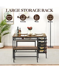 gaomon 3-Piece 4-Person Dining Set with Wine Rack and Storage