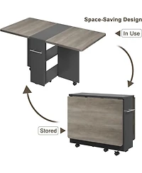 gaomon Folding 4-Person Farmhouse Dining Table with Storage and Wheels